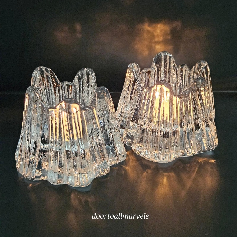 VTG‎ Sweden Nybro Volcano Crystal Clear Tealight Candle Holders Heavy